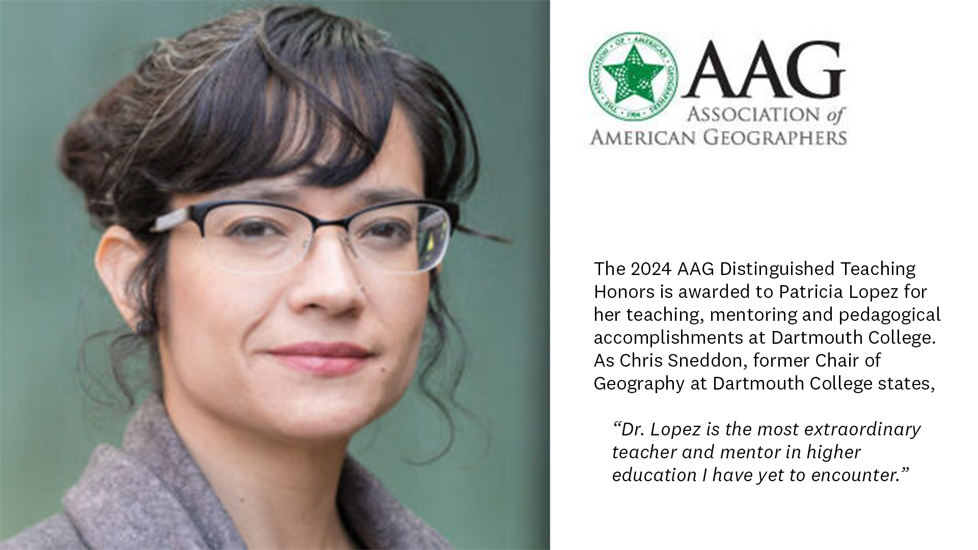 Professor Patricia Lopez Awarded 2024 AAG Distinguished Teaching Honors ...