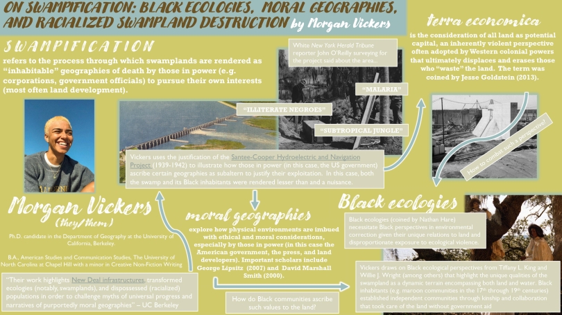 Image of a visual flowmap connecting ideas of swampification, black ecologies, and moral geographies